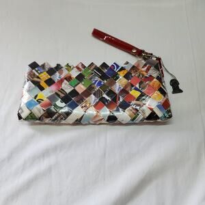 Nahui Ollin Recycled Woven Clutch Pouch wallet with wrist strap b20